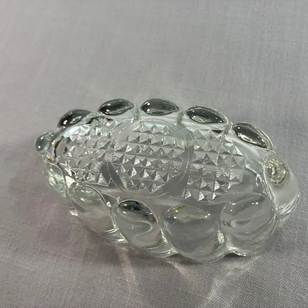 Vintage Clear Pressed Glass Oval Toothpick Holder Trinket Dish Vanity Decor